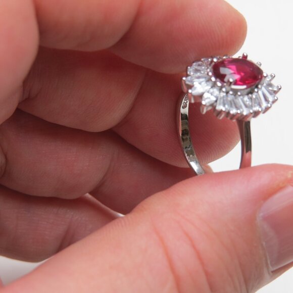 *925 Sterling Silver Diamond Ruby Ring